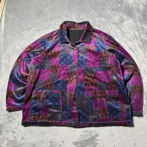 VTG 90s Patchwork Womens Colorblocked Velvet Shacket Size M 20x21.5 Hippie Indie